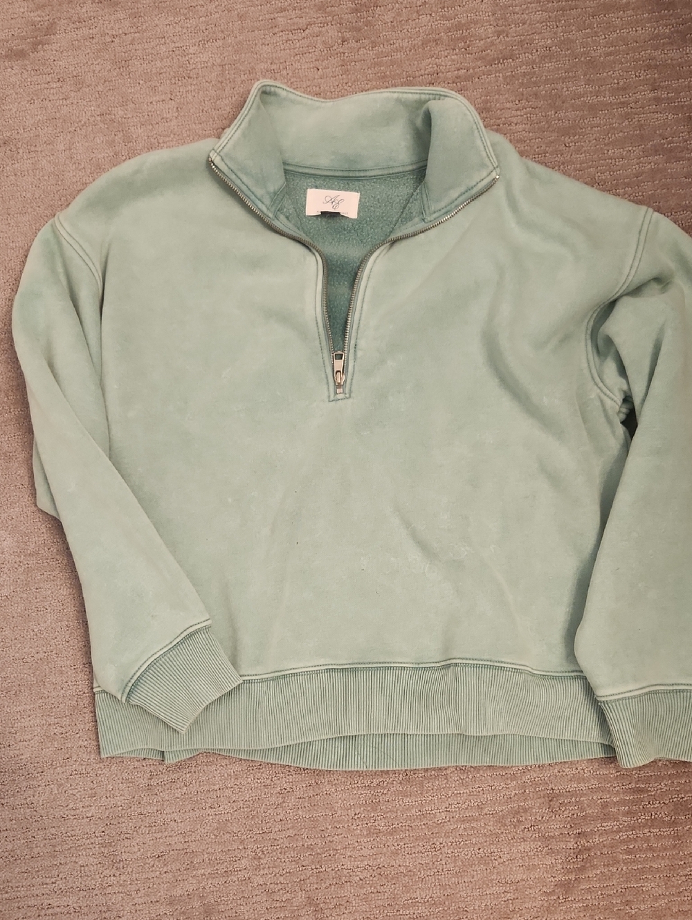 American Eagle Outfitters Light Sage Quarter-Zip Pullover
